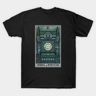 Wheel of Fortune Tarot Card Halloween Goth Witch Gothic Clock Tower T-Shirt